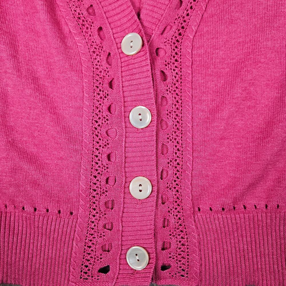 Banana Republic Womens XS Button Front Cardigan Eyelet Knit Cotton Silk Pink - Picture 5 of 6